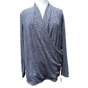 Talbot's Knit Wrap Top Gray Minimalist Office Geo Print